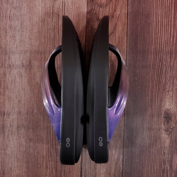 Oofos Oolala Womens 10 Black Calypso Flip Flop Thong Sandals Purple Ombre Fade - Picture 7 of 16